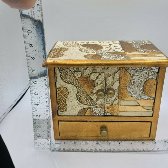 Hand Painted Art Deco Design Drawers Jewelry Box Armoire Cabinet Vintage - Picture 7 of 10